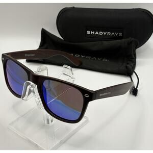 Shady Rays CL-16 Polarized Sunglasses Woodgrain Blue Lens w/ Case Sleeve